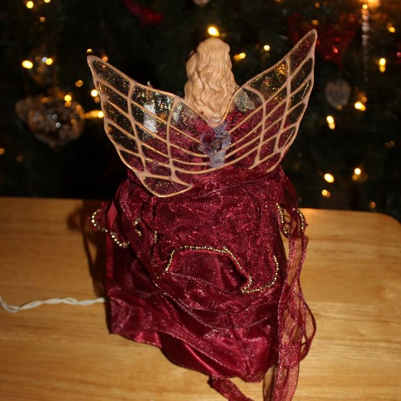 Angel in Maroon Dress Tree Topper - Picture 2 of 5